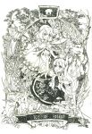  2girls :o absurdres animal branch child cirno daiyousei deer dress english_text engrish_text fairy_wings fang floral_print flower flying full_body highres ice ice_wings leaf monochrome multiple_girls mushroom ponytail puffy_short_sleeves puffy_sleeves rabbit ranguage short_hair short_sleeves smile squirrel touhou tree_stump wings 