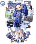 1girl absurdres air_jordan air_jordan_1 among_us amumu animal_crossing arisu_(blue_archive) artist_name artist_self-insert asymmetrical_legwear bag big_bird_(lobotomy_corporation) blue_archive blue_hair blue_hoodie blue_shorts blue_theme breasts chrome_(browser) chun-li closed_mouth cookie_run diogenes_(getting_over_it) discord eighth_note fall_guy fall_guys felyne final_fantasy final_fantasy_xiv from_side full_body genshin_impact getting_over_it green_eyes guitar_hero hand_in_pocket hand_on_headset headset heterochromia highres holding holding_microphone hood hood_down hoodie impostor_(among_us) isaac_(the_binding_of_isaac) jump_king jump_king_(character) ladder league_of_legends lewis_(stardew_valley) lobotomy_corporation long_hair looking_at_viewer looking_to_the_side mee6 messenger_bag microphone minecraft minion_(league_of_legends) monster_hunter_(series) mummy musical_note nike overwatch parody pengin_pina poring prism_project ragnarok_online red_eyes rinotuna roblox ryu_(street_fighter) shoes shorts shoulder_bag slime_(genshin_impact) small_breasts sneakers socks solo sombra_(overwatch) standing stardew_valley steve_(minecraft) street_fighter style_parody the_binding_of_isaac the_sims twintails villager_(animal_crossing) virtual_youtuber white_bag white_legwear white_wings wings wumpus 