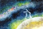  animal animal_focus artist_name colorful commentary_request full_body galaxy highres milky_way no_humans original rabbit sinsousui sky space star_(sky) starry_sky walking 