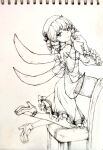  1girl chair cherry dress drill_hair fairy_wings food frilled_dress frills fruit hat high_heels highres looking_at_viewer luna_child photo_(medium) shoes sketch stank touhou wide_sleeves wings 