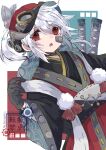  1girl bandaid bandaid_on_face bloomminority fantasy gloves goggles goggles_on_head hat highres katana looking_to_the_side original ponytail red_eyes robe solo steampunk sword weapon white_hair 
