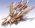  from_above gradient gradient_background highres maeda_hiroyuki mecha mechanical_wings no_humans orange_eyes raideen_(mecha) raideen_(series) shadow solo super_robot vehicle_focus wings yuusha_raideen 