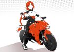  biker_clothes black_gloves bow braid gloves ground_vehicle hair_bow helmet highres holding holding_helmet long_hair motor_vehicle motorcycle motorcycle_helmet okazaki_yumemi red_eyes redhead stank touhou touhou_(pc-98) very_long_hair white_bow 