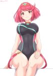  absurdres bangs black_swimsuit breasts chest_jewel competition_swimsuit covered_collarbone gem headpiece highres large_breasts one-piece_swimsuit pyra_(pro_swimmer)_(xenoblade) pyra_(xenoblade) red_eyes red_swimsuit redhead ribbed_swimsuit ryochan96154 short_hair strapless strapless_swimsuit swept_bangs swimsuit tiara two-tone_swimsuit xenoblade_chronicles_(series) xenoblade_chronicles_2 