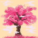  absurdres artist_request cherry_blossoms highres new_year no_humans pixel_art source_request tree yellow_background 