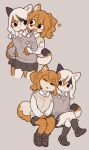  2girls :d animal_ear_fluff animal_ears animal_nose ankle_socks arm_support beige_sweater black_eyes black_legwear black_skirt blush body_fur brown_footwear calico cat_ears cat_girl cat_tail closed_eyes closed_mouth collared_shirt commentary cowboy_shot cropped_legs crossed_legs d: dog_ears dog_girl dog_tail downscaled english_commentary expressionless eye_contact eyebrows_visible_through_hair eyes_visible_through_hair facing_viewer flat_color from_side full_body furry furry_female grey_background grey_sweater hand_on_another&#039;s_shoulder hand_up hands_on_lap heart hug hug_from_behind invisible_chair kneehighs leaning_on_person leaning_to_the_side legs_together loafers long_hair long_sleeves looking_at_another looking_to_the_side miniskirt mismatched_eyebrows multicolored_fur multiple_girls multiple_views no_pupils open_mouth orange_fur orange_hair original own_hands_together parted_lips pleated_skirt ponytail raised_eyebrow resized round_teeth school_uniform shirt shoes short_eyebrows side-by-side side_ponytail simple_background sitting skirt sleeping sleeping_on_person sleeping_upright sleeves_past_wrists smile snout socks standing sweater sweater_vest tail teeth thick_eyebrows tsurime two-tone_fur u_u upper_teeth wavy_hair white_fur white_hair white_shirt wing_collar yagi_(s1120411) 