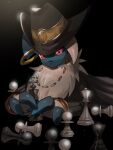  absol chess_piece claws closed_mouth commentary_request hat hatted_pokemon highres looking_at_viewer no_humans pink_eyes pokemon pokemon_(creature) smile solo yukifuri_tsuyu 