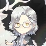  1girl :/ expressionless glasses looking_to_the_side lowres official_art pale_skin polygon_project silver_hair solo virtual_youtuber xalpha_a yellow_eyes 