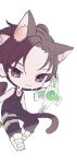  1boy animal_ears apex_legends bangs black_hair black_pants black_tank_top boots cat_boy cat_ears cat_tail chibi crypto_(apex_legends) drone eyebrows_visible_through_hair hack_(apex_legends) jewelry kemonomimi_mode kom0980 looking_at_viewer male_focus necklace pants parted_hair smile solo tail tank_top white_background white_footwear 