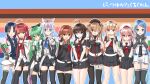  6+girls :o ahoge arms_around_neck asymmetrical_bangs asymmetrical_clothes bangs bare_shoulders beret black_gloves black_legwear black_neckerchief black_ribbon black_serafuku black_skirt blonde_hair blue_eyes blue_hair blue_neckerchief blush braid breasts bridal_gauntlets brown_eyes brown_hair buttons choker closed_mouth commentary_request double-breasted elbow_gloves feet_out_of_frame fingerless_gloves flower gloves gradient_hair green_eyes green_hair green_neckerchief green_neckwear hair_between_eyes hair_flaps hair_flower hair_ornament hair_over_shoulder hair_ribbon hair_tie hairband hairclip harusame_(kancolle) hat highres kantai_collection kawakaze_(kancolle) light_brown_hair long_hair looking_at_viewer low_twintails makiyuki messy_hair mole mole_under_eye multicolored_hair multiple_girls murasame_(kancolle) neckerchief necktie one_eye_closed open_mouth orange_eyes parted_bangs pink_hair pleated_skirt pointy_ears ponytail purple_ribbon red_eyes red_hairband red_neckerchief red_necktie red_ribbon redhead remodel_(kantai_collection) ribbon sailor_collar samidare_(kancolle) scarf school_uniform serafuku shigure_(kancolle) shiratsuyu_(kancolle) shirt short_hair side_ponytail sidelocks silver_hair single_braid skirt sleeveless sleeveless_shirt smile standing striped striped_background sukeban suzukaze_(kancolle) swept_bangs thigh-highs twin_braids twintails two_side_up umikaze_(kancolle) very_long_hair whistle whistle_around_neck white_choker white_gloves white_hair white_hairband white_headwear white_scarf white_serafuku white_skirt yamakaze_(kancolle) yellow_eyes yuudachi_(kancolle) zettai_ryouiki zipper 