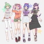  4girls ahoge alternate_costume blue_eyes blue_hair bracelet_girls green_eyes green_hair high_ponytail hiiragi_yuzu kurosaki_ruri long_hair multicolored_hair open_mouth pink_eyes pink_hair ponytail purple_hair quadruplets rin_(yuu-gi-ou_arc-v) serena_(yuu-gi-ou_arc-v) short_twintails smile teeth two-tone_hair yu-gi-oh! yu-gi-oh!_arc-v yuu-gi-ou yuu-gi-ou_arc-v 