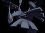  absurdres blurry claws colored_sclera film_grain highres looking_at_viewer no_humans pokemon pokemon_(creature) red_sclera solo twitter_username watermark white_eyes xia_(ryugo) zekrom 