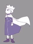  1boy aboutama blue_eyes cape child crown daida from_side male_focus monochrome ousama_ranking prince shoes short_hair solo wind 