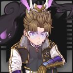  1boy brown_hair earrings gloves goggles highres jewelry long_sleeves male_focus microphone official_art pale_skin pointy_ears polygon_project sator_o stud_earrings violet_eyes virtual_youtuber 