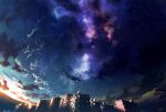  building city clouds commentary_request mocha_(cotton) mountain night night_sky no_humans original revision scenery signature sky star_(sky) starry_sky 