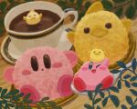  animal_on_head bird cake chick cup food kirby kirby_(series) miclot on_head one_eye_closed plant saucer sitting table tea teacup 