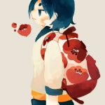  :3 backpack bag bangs blue_eyes blue_hair blue_sailor_collar blue_skirt bukka-chan_(butudan_butugu) butudan_butugu commentary floral_print flower flower_request from_side looking_away multicolored_hair original print_bag profile red_flower sailor_collar shirt short_hair simple_background skirt solo standing streaked_hair two-tone_hair upper_body white_background white_hair white_shirt 
