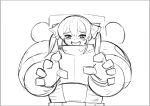 1girl :d adeptus_astartes armor blush gauntlets greyscale hair_ornament hololive houshou_marine looking_at_viewer lutherniel monochrome open_mouth pauldrons pun shoulder_armor simple_background smile solo twintails upper_body warhammer_40k white_background 
