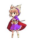  1girl anklet bracelet cape clip_studio_paint_(medium) dairi earmuffs full_body jewelry light_brown_hair pointy_hair purple_cape purple_skirt ritual_baton sheath sheathed shirt short_hair skirt solo standing sword tachi-e touhou toyosatomimi_no_miko transparent_background weapon white_shirt 