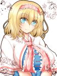  aqua_eyes blonde_hair blush breasts hairband highres large_breasts short_hair smile solo syroh touhou 
