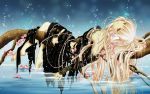   barefoot chii chobits clamp dress flower long_hair water white_hair your_eyes_only  
