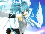  bird blue_hair hatsune_miku long_hair looking_at_viewer open_mouth outstretched_arms sky smile spread_arms twintails vocaloid yuzelhu 