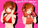  brown_hair closed_eyes hands_on_headphones headphones heart meiko open_mouth pink red_eyes vocaloid 
