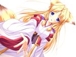  blonde_hair blue_eyes blush foxgirl game_cg inakoi japanese_clothes kamishiro_mutsuki miko tears whirlpool 