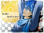  arms_behind_head blue_eyes blue_hair hakuseki kaito male scarf solo vocaloid world_is_mine_(vocaloid) 