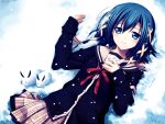  blue_eyes blue_hair goutokuji_akira seifuku signal_heart skirt snow winter 