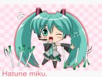  chibi detached_sleeves hatsune_miku open_mouth twintails vocaloid wink 