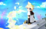  blonde_hair blue_eyes kagamine_len open_mouth short_hair sky solo vocaloid 