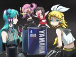  aqua_eyes aqua_hair blonde_hair blush bow hatsune_miku headphones kagamine_rin long_hair megurine_luka meiko pink_hair short_hair vocaloid 