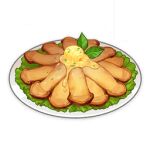 artist_request butter commentary english_commentary food food_focus garnish genshin_impact leaf lettuce lowres mushroom no_humans official_art plate still_life third-party_source transparent_background 
