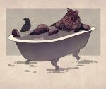  1other apex_legends bathtub bird bloodhound_(apex_legends) boots cable crow fur_trim goggles head_tilt helmet jacket knee_pads looking_to_the_side magpie_(royalcorvids) partially_submerged rebreather sitting solo water 