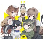  !? 2020 :d alpine_marmot_(kemono_friends) animal_ear_fluff animal_ears arm_around_waist bangs black_eyes black_hair bow bowtie brown_eyes brown_hair capybara_(kemono_friends) chinchilla_(kemono_friends) chinese_zodiac closed_mouth degu_(kemono_friends) elbow_gloves expressionless extra_ears eyebrows_visible_through_hair fur_collar gloves grabbing green_hair grey_hair height_difference hug hug_from_behind inu_(user_arjr4358) japari_symbol jitome kemono_friends leaning_forward legwear_under_shorts long_hair long_sleeves looking_at_another looking_at_viewer medium_hair mouse_ears mouse_girl mouse_tail multicolored_hair nutria_(kemono_friends) open_mouth plaid plaid_skirt shirt short_sleeves shorts sidelocks skirt smile standing suspender_shorts suspenders sweater tail tail_grab towel towel_on_head two-tone_hair v-shaped_eyebrows v_arms vest white_hair year_of_the_rat 