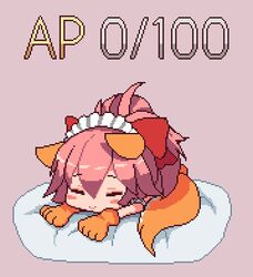  1girl animal_ears animal_hands animated animated_gif blush_stickers bow closed_mouth fate/grand_order fate_(series) fox_ears fox_tail gloves hair_bow jalm looping_animation lowres paw_gloves pink_hair sleeping solo tail tamamo_(fate) tamamo_cat_(fate) 