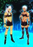  2boys archer_(fate) boots changye cosplay crossdressing dark-skinned_male dark_skin demon_wings fastener fate/apocrypha fate/grand_order fate/stay_night fate_(series) high_heels knee_boots kneesocks_(psg) kneesocks_(psg)_(cosplay) leather long_hair male_focus midriff miniskirt multiple_boys panty_&amp;_stocking_with_garterbelt revealing_clothes scanty_(psg) scanty_(psg)_(cosplay) siegfried_(fate) skirt white_hair wings 
