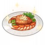  apple apple_slice artist_request commentary english_commentary food food_focus fruit garnish genshin_impact lowres meat no_humans official_art parsley plate sparkle still_life third-party_source transparent_background 