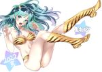  1girl absurdres blue_eyes blush breasts highres large_breasts long_hair lum navel nishieda open_mouth simple_background solo urusei_yatsura 