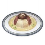  artist_request commentary english_commentary food food_focus genshin_impact lowres mushroom muted_color no_humans noodles official_art plate soup still_life third-party_source transparent_background 