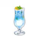  artist_request berry blue_theme commentary cup drink drinking_glass english_commentary food food_focus fruit garnish genshin_impact ice ice_cube leaf lowres no_humans official_art still_life third-party_source transparent_background 