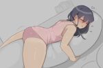  1girl blush clock closed_eyes drooling from_side highres korean_commentary lee_do-eun_(oddsnail) long_hair lying muscular muscular_female object_hug oddsnail on_stomach open_mouth original panties pillow purple_hair shiny shiny_skin shirt sleeping sleeveless solo underwear 