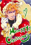  1boy blonde_hair cheekbones dio_brando earrings gloves halftone hat jewelry jojo_no_kimyou_na_bouken male_focus merry_christmas musubi_(livnehe) pun red_eyes sack santa_costume santa_hat smile smirk solo stardust_crusaders white_gloves wryyyyyyyyyyyyyyyyyyyy 