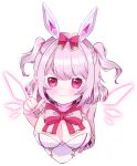  :3 animal_ears blush bow breasts fairy_wings heart highres indie_virtual_youtuber looking_at_viewer pink_eyes pink_hair pointing rabbit_ears rabbit_girl rqbiko rqbiko_(artist) short_twintails twintails virtual_youtuber wings 
