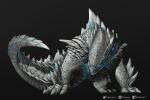  2021 all_fours ambiguous_gender bioluminescence capcom claws crossover digitigrade godzilla godzilla_(series) grey_background greyscale highres monochrome monster_hunter_(series) reptile scales simple_background solo unfinished white_scales xezeno 