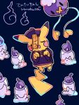  animal_focus artist_name black_background closed_eyes colored_skin commentary_request drifloon fire hanabusaoekaki hat highres jiangshi litwick no_humans ofuda open_mouth outline outstretched_arms pikachu pokemon pokemon_(creature) purple_headwear purple_robe qing_guanmao robe simple_background smile solid_oval_eyes tail white_outline yellow_eyes yellow_skin zombie_pose 