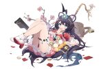  1girl bangs basket blue_eyes bracelet breasts cherry_blossoms china_dress chinese_clothes chinese_zodiac chunrijun_(springer) collarbone dress eyebrows_visible_through_hair full_body girls_frontline gun hair_ornament hairclip handgun high_heels highres jewelry legs letter long_hair looking_at_viewer lying official_alternate_costume official_art on_back open_mouth petals pistol purple_hair red_dress red_footwear shoes single_shoe socks solo stechkin_(brilliance_of_the_peach_blossoms)_(girls&#039;_frontline) stechkin_(girls&#039;_frontline) stechkin_aps torn_clothes torn_dress weapon year_of_the_tiger 