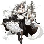  1girl apron azur_lane black_footwear black_legwear breasts charybdis_(azur_lane) closed_mouth clothing_cutout elbow_gloves frilled_apron frills full_body gloves high_heels highres hougu_souji large_breasts looking_at_viewer maid_apron maid_headdress official_art one_eye_closed sideboob smile solo thigh-highs transparent_background underboob_cutout waist_apron white_apron white_gloves 