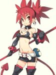  1girl black_bra black_footwear black_gloves black_skirt boots bra breasts closed_mouth disgaea earrings elbow_gloves etna gloves highres jewelry looking_at_viewer miniskirt pointy_ears red_eyes red_legwear redhead short_hair simple_background skirt skull_earrings small_breasts smile solo studded_bracelet tail thigh-highs thigh_boots thighhighs_under_boots twintails underwear vins-mousseux white_background 